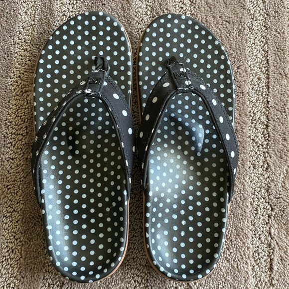 SPENCO  Yumi Style Orthotic Flip Flops - black white polka dots Size 10D Cute! - Picture 1 of 6